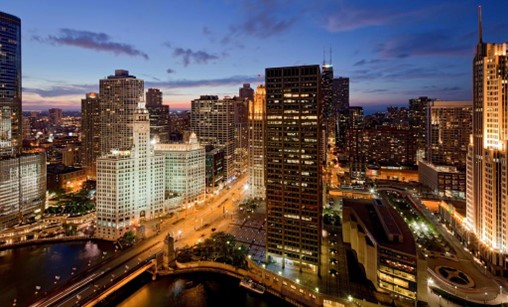 Aerial photo of the Hyatt Regency Chicago hotel